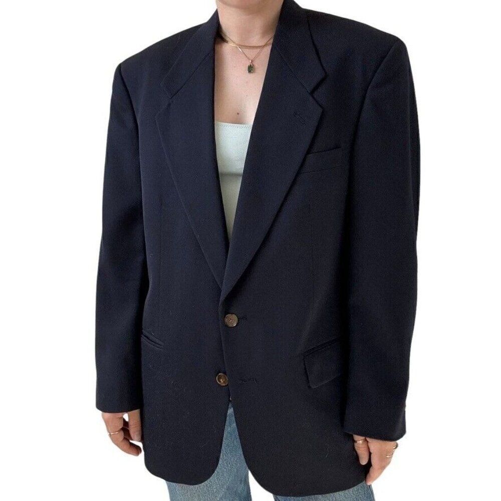 Vintage Givenchy Monsieur Navy Blue Wool Blazer Sport Coat Dark Academia 40R